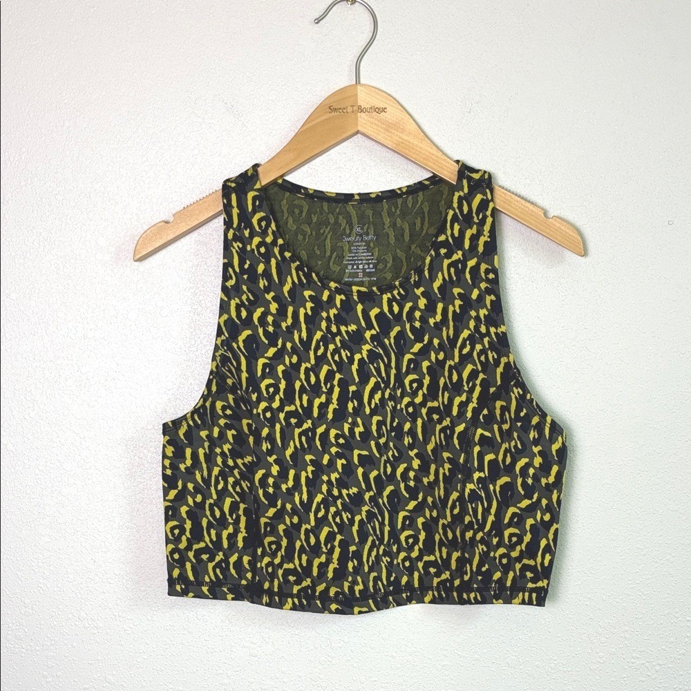 Sweaty Betty Yellow and Black Patterned Crop Tank Top
